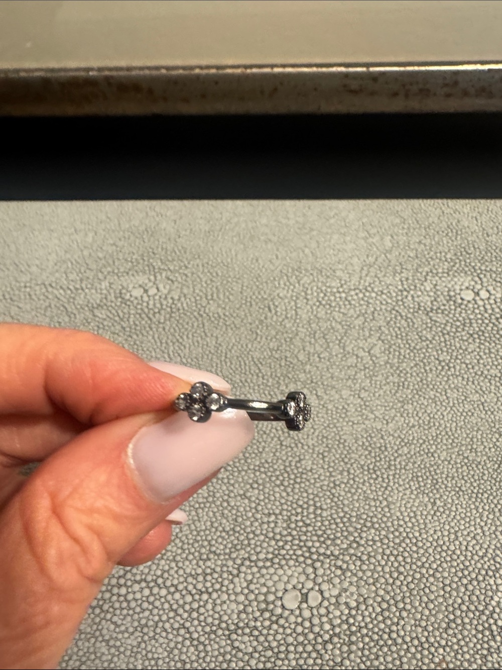 Delicate Black Rhodium Clover Ring - Women's Jewelry